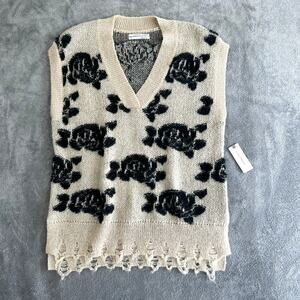 Anthropologie Knit Wool Blend Sweater Vest Women's XS NWT Cottagecore Boho